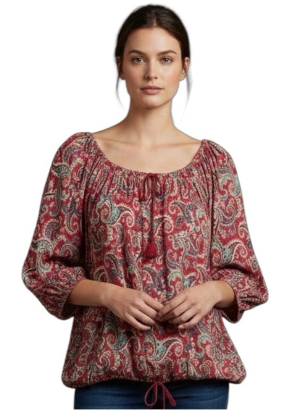 Denim & Supply Ralph Lauren XL Boho Paisley Tassel Tie Top